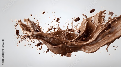 Dynamic 3D Chocolate Splash with Flying Pieces - Isolated Liquid Flow
