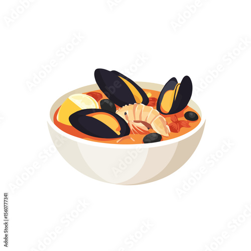 Bouillabaisse, flat style 2D vector image, isolated on a white background