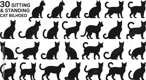 Set of black giraffe animal silhouettes in vector style illustration collection
