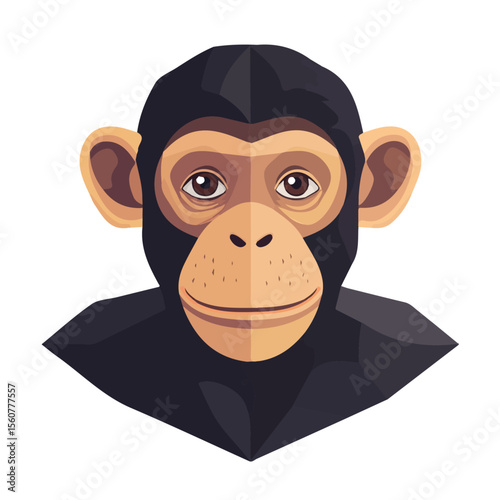 Flat 2D Chimpanzee illustration, vector graphic in icon style, on white background