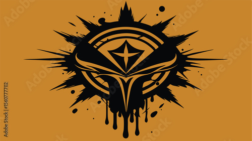 Abstract black artwork with spiked sunburst and dripping effects ready for design use