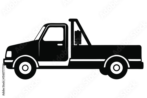 Black Silhouette of Tow Truck with Extended Bed and Rollback Mechanism Illustration