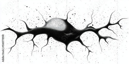 Detailed Illustration of a Nerve Brain Cell Structure with Realistic Connections in Neuroscience