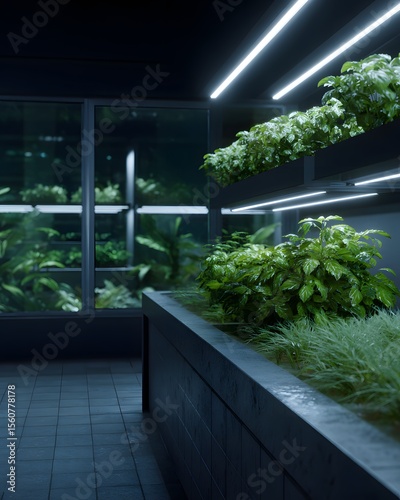 Smart indoor garden with hydroponic systems and LED lighting Generative AI