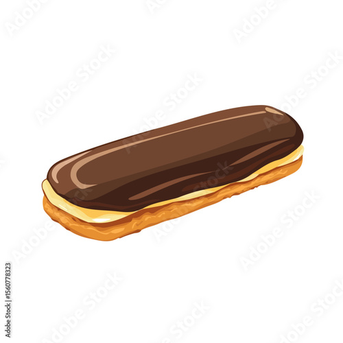 Flat 2D Chocolate Eclair illustration, vector graphic in icon style, on white background