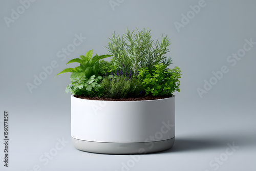 Smart indoor garden system with various herbs and plants Generative AI