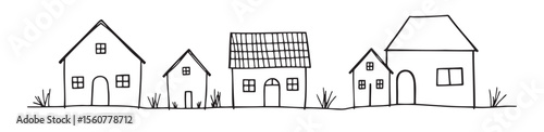 Doodle illustration of various houses lined up in a simplistic design 