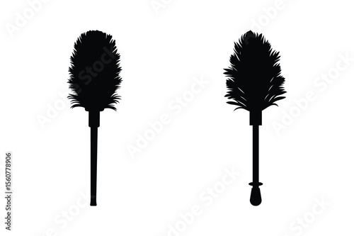 Feather Duster Vector Illustration, Household Feather Duster Vector Graphic, Long Handle Feather Duster Vector Drawing 