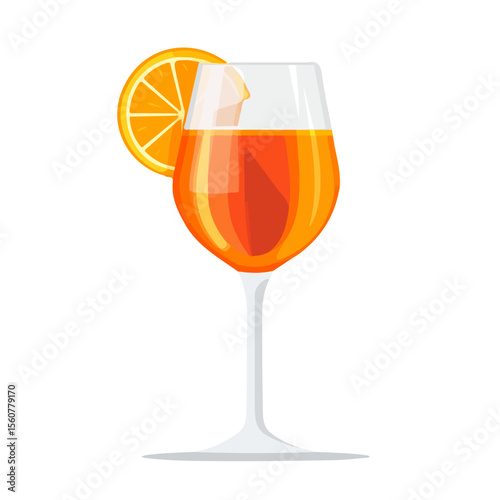 Flat 2D Aperol Spritz illustration, vector graphic in icon style, on white background