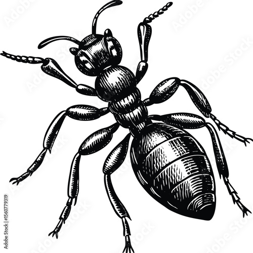Detailed Illustration of an Ant  High-Resolution Vector Graphic of an Insect, Perfect for Entomology, Science Education, or Artistic Projects