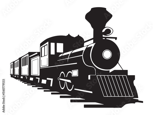 Vintage Steam Train Silhouette on Tracks