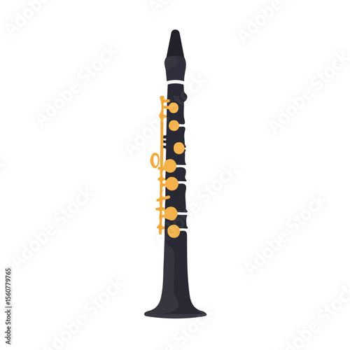 Clarinet, flat style 2D vector image, isolated on a white background