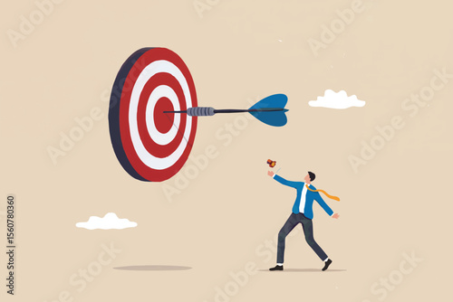 Businessman throwing darts at a target isolated on transparent background