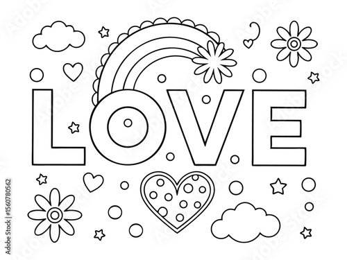 Love and hearts fun coloring page vector
