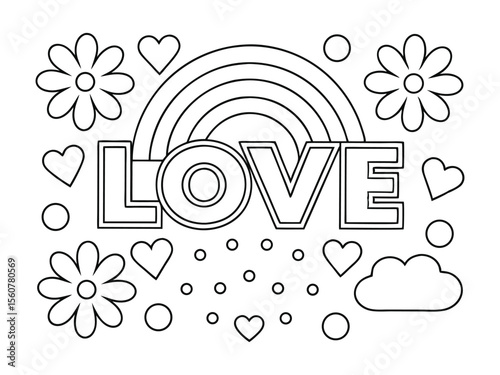 Love and hearts fun coloring page vector
