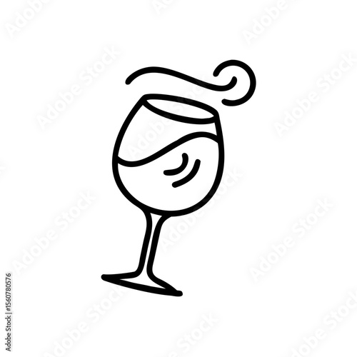 Wine glass swirl icon in minimalist line art design  