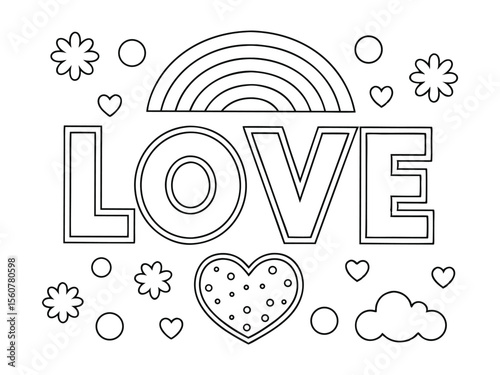 Love and hearts fun coloring page vector