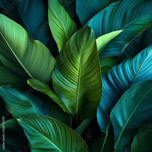 Lush Spathiphyllum Leaves, Dark Green Abstract Texture for Indoor Garden Aesthetics and Relaxation
