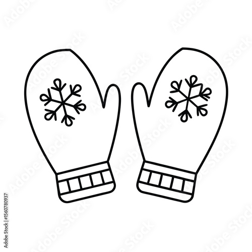 winter mittens line drawing vector art design