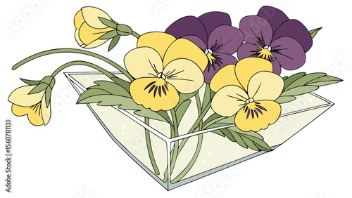 Beautiful pansies in vase floral arrangement vector art illustration for graphic design and decoration usage