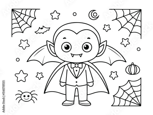 Halloween coloring page for kids, cute, easy to color, design
