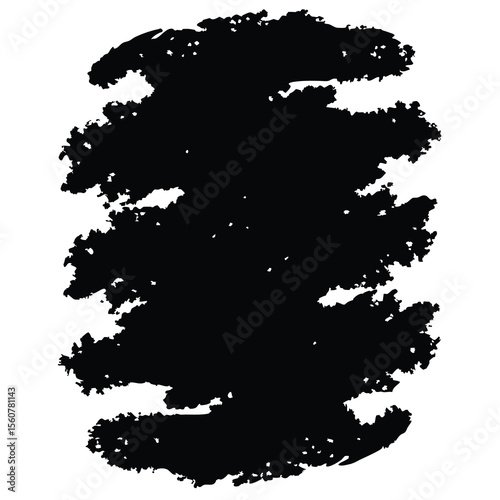 Abstract black ink blot shape with textured edges isolated on white