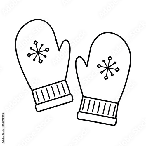winter mittens line drawing vector art design