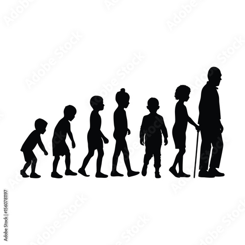 aging stages from baby to elderly silhouette