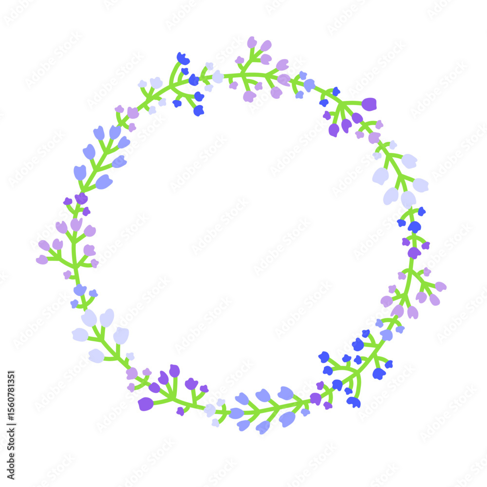 Cute round wreath with petite meadow flowers in soft colors isolated on white background. Floral summer circle frame. Cute round wreath with petite meadow flowers in soft colors isolated on white background. Floral summer circle frame.