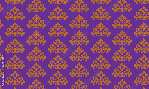 Regal Purple and Gold Damask Pattern Elegant, Ornate, and Luxurious Design