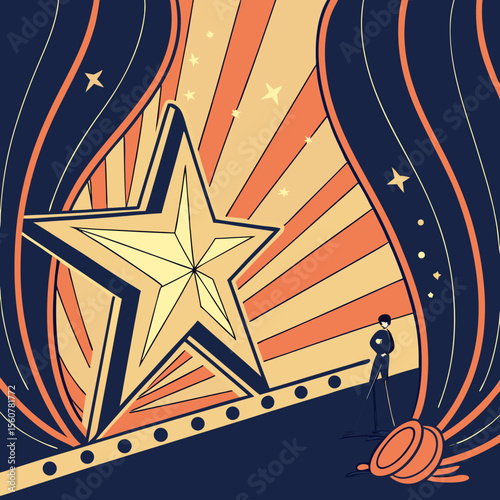Retro Star-Studded Stage Illustration