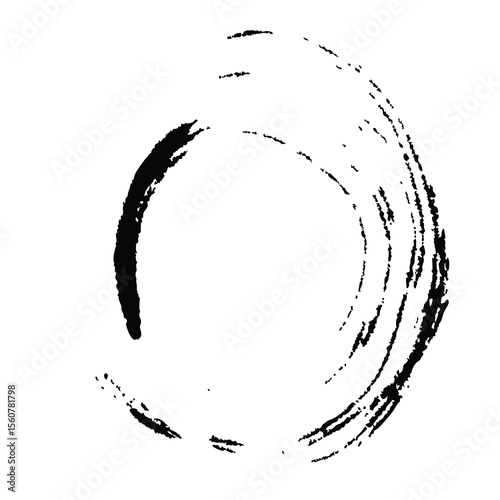 Abstract black ink brushstroke circle element with transparency for creative design
