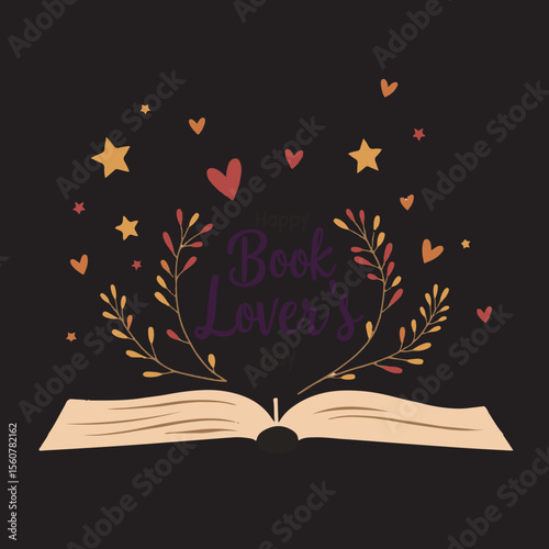 Happy Book Lovers Day Vector Illustration,
Open Book with Floral Elements Design,
Book Lovers Day Typography Art,
Elegant Open Book with Stars and Hearts,
Minimalist Book Lovers Day Celebration,