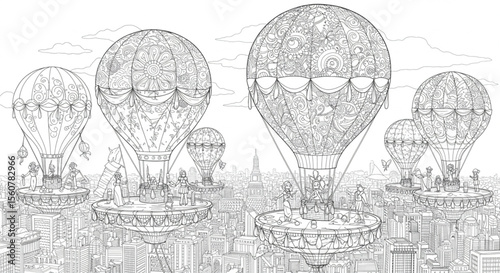 Intricate Hot Air Balloon Coloring Page Adult Coloring Book Design