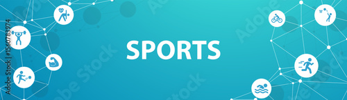 Sports vector EPS 10. Blue concept with no people and icons related to exercising, training and fitness, heart health, healthy and sportive active lifestyle.