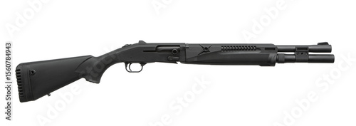 Photography Black Tactical Shotgun on White Background