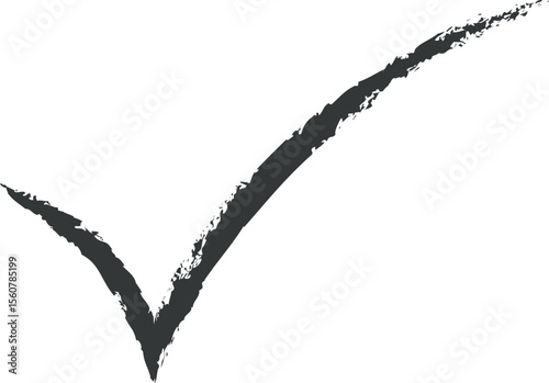 Hand drawn dark gray check mark symbol with rough brush strokes isolated on transparent background