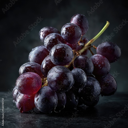 A vibrant cluster of fresh, ripe red grapes on a black background, perfect for a healthy and juicy snack