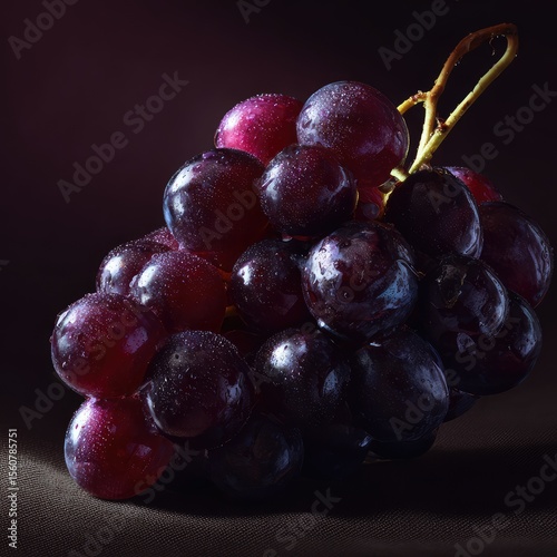 A vibrant cluster of fresh, ripe red grapes on a black background, perfect for a healthy and juicy snack