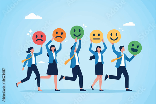 People holding emotion faces isolated on transparent background