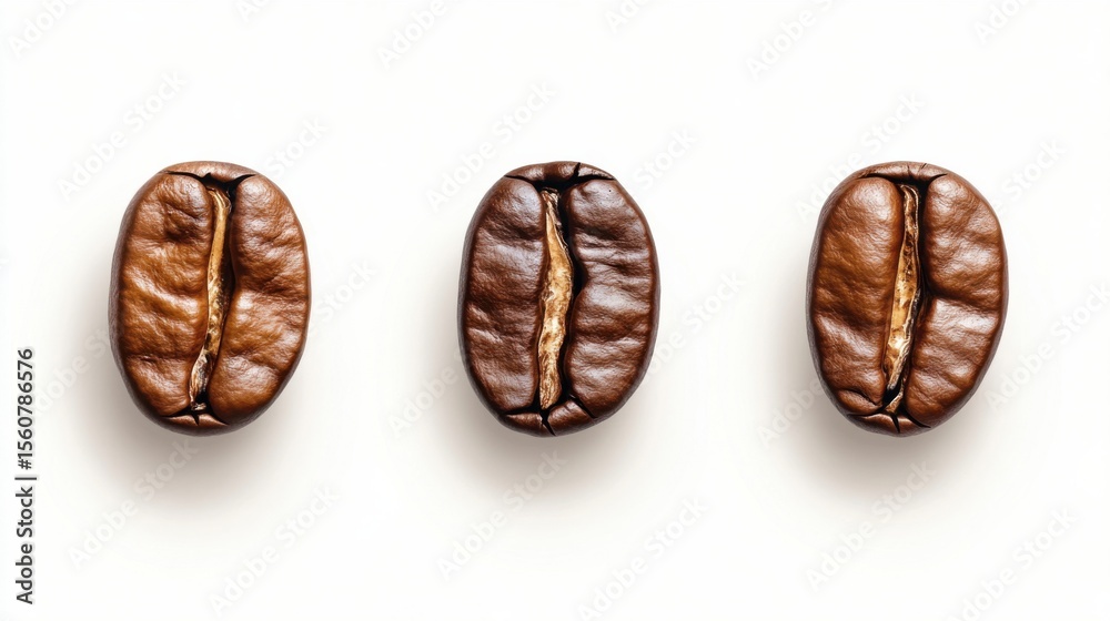 Fototapeta premium three coffee beans are lined up on a white surface
