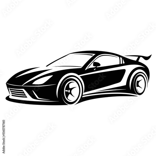 Sleek black sports car silhouette against clean white background