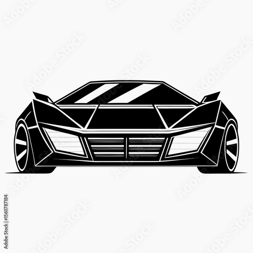 Black and white futuristic sports car illustration isolated on white