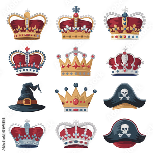 Premium Vector Collection of Royal Crowns and Fantasy Hat Icons for Creative Design and Branding Projects