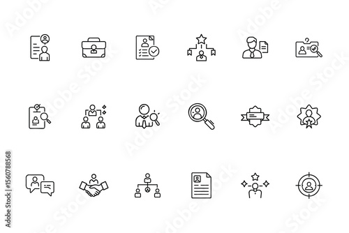 Line icons set related to headhunting recruitment showing various business concepts