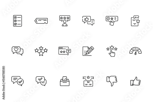 Set Outline Feedback Icons Including Stars Thumbs Up Down Speech Bubbles Checklist More