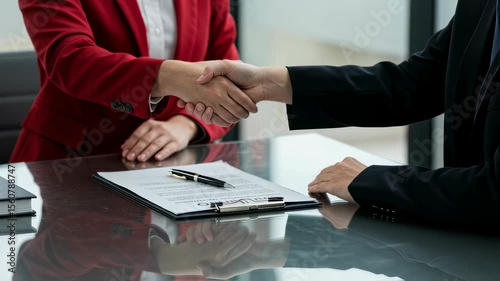 Professional handshake seals business agreement in modern office setting