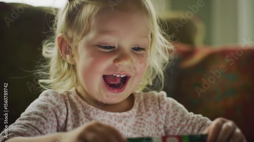 Joyful Child Opening a Surprise Gift