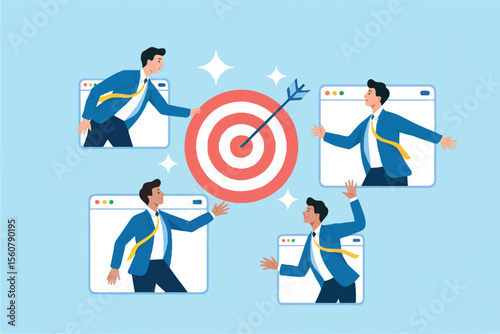 Businessmen reaching for target isolated on transparent background