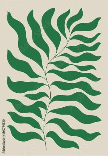 Vector artwork of an abstract green plant ideal for wall posters, room decoration and contemporary interior design projects 